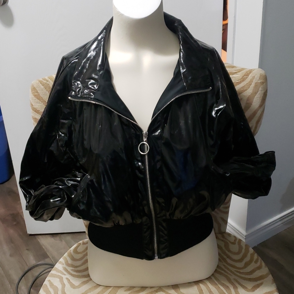 🟣 Forever 21 Black Shiny Bomber
